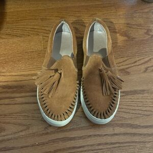 Brown Suede Slip-On Shoes with Tassels